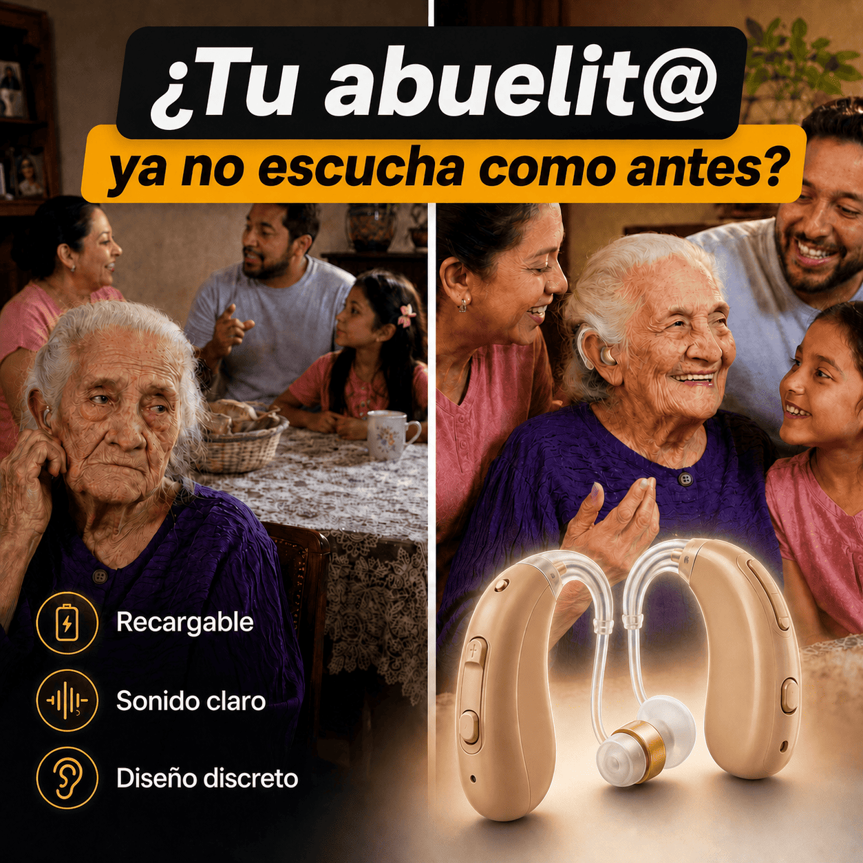 Audífonos amplificados para la sordera, vuelva a escuchar en minutos