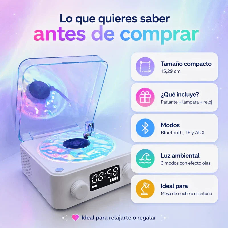 Bocina Tocadiscos Bluetooth: Música, Luz, Decoración, Reloj, TODO en 1 ✨